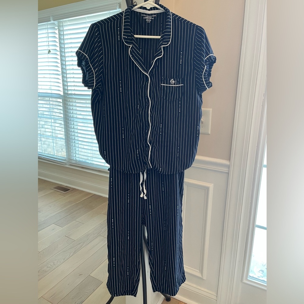 Tommy Hilfiger Navy and White Striped Sleepwear